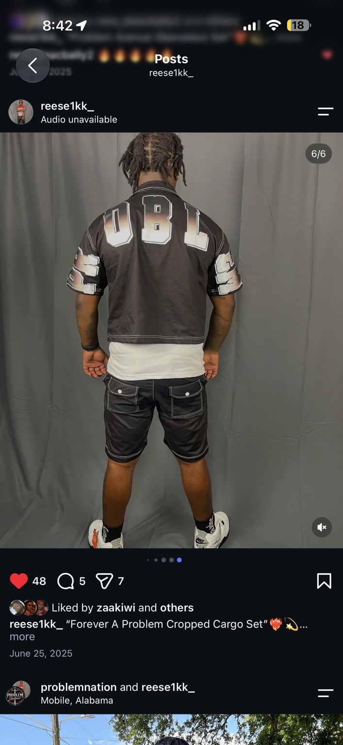 Black and white Forever A Problem cargo set, back with OBL lettering
