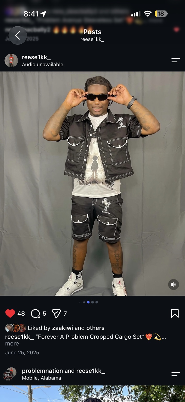 Black and white Forever A Problem cargo set, front