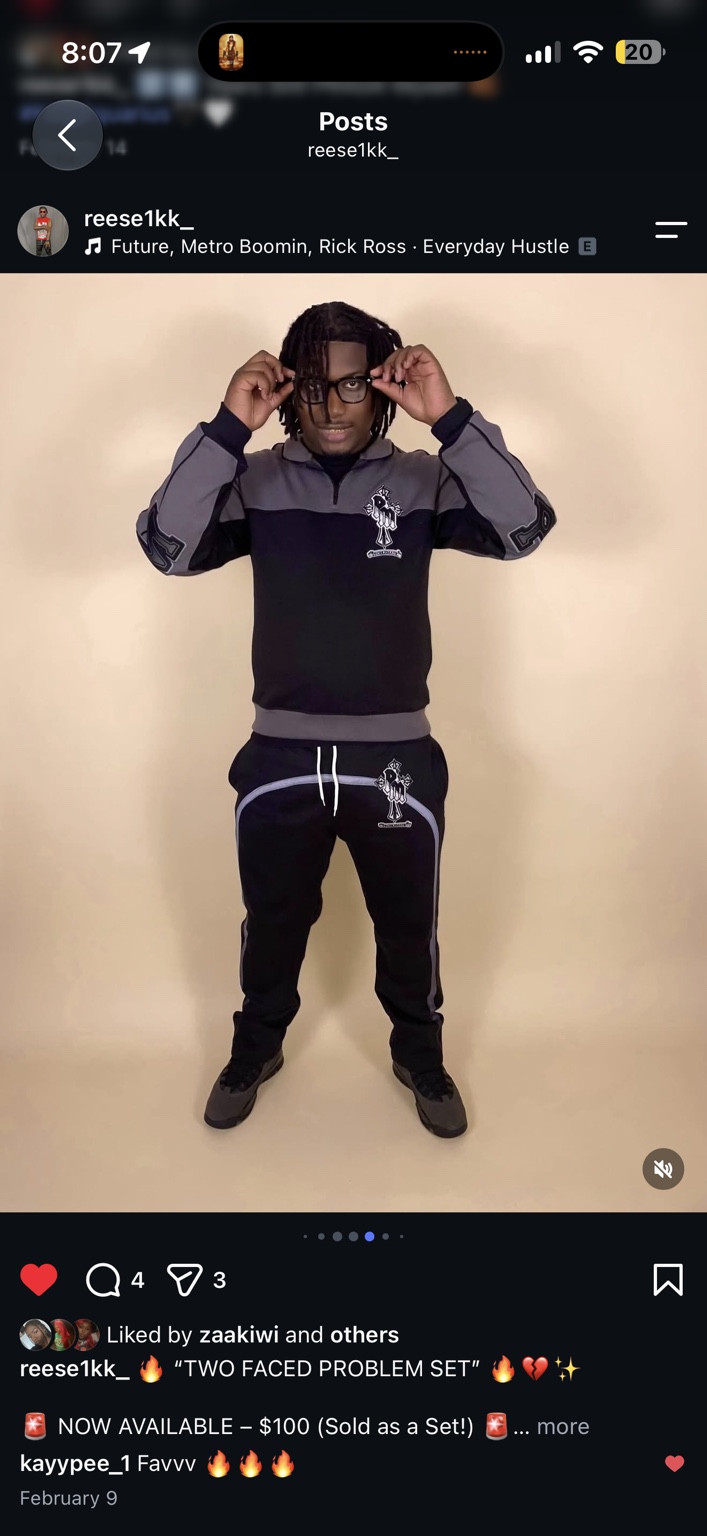 Model wearing the black and grey Two Faced PROBLEM set
