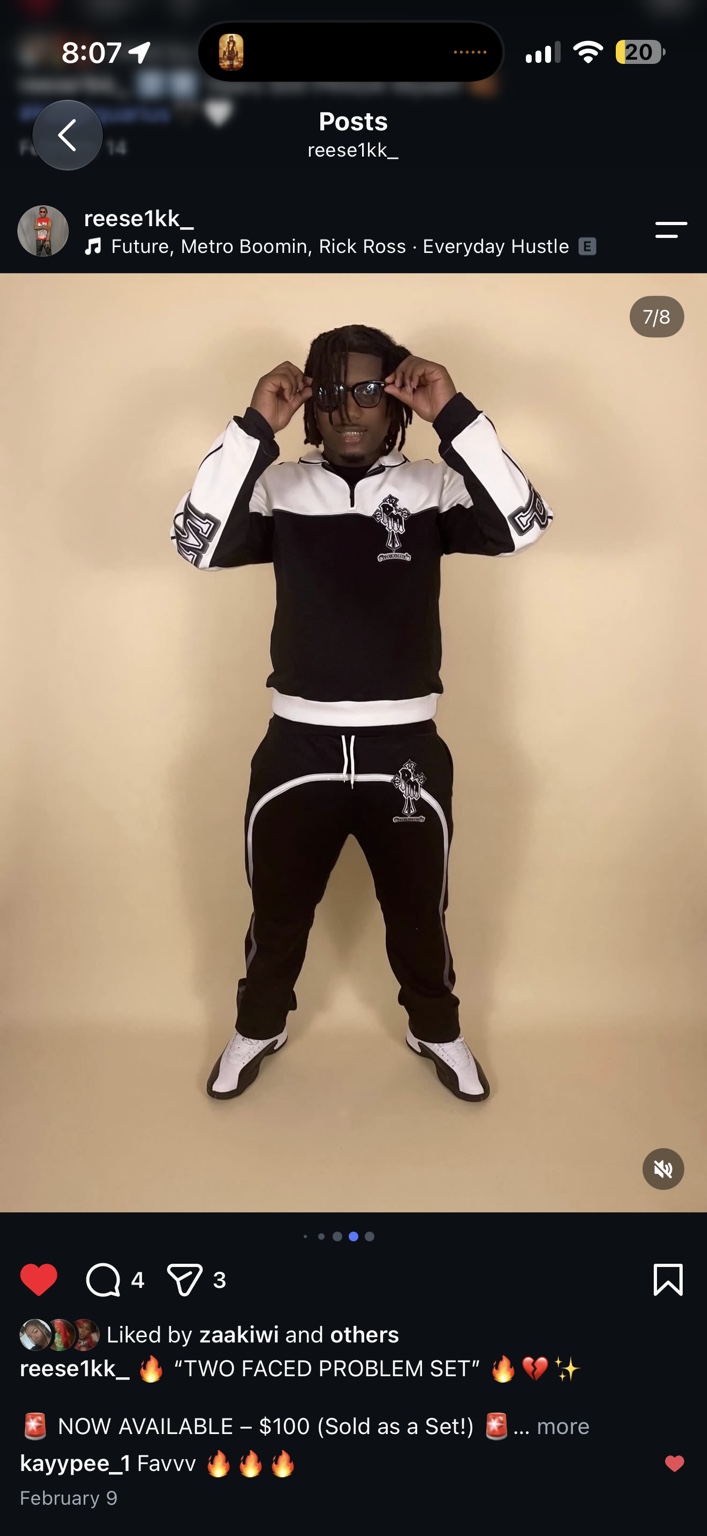 Model wearing the black and white Two Faced PROBLEM set